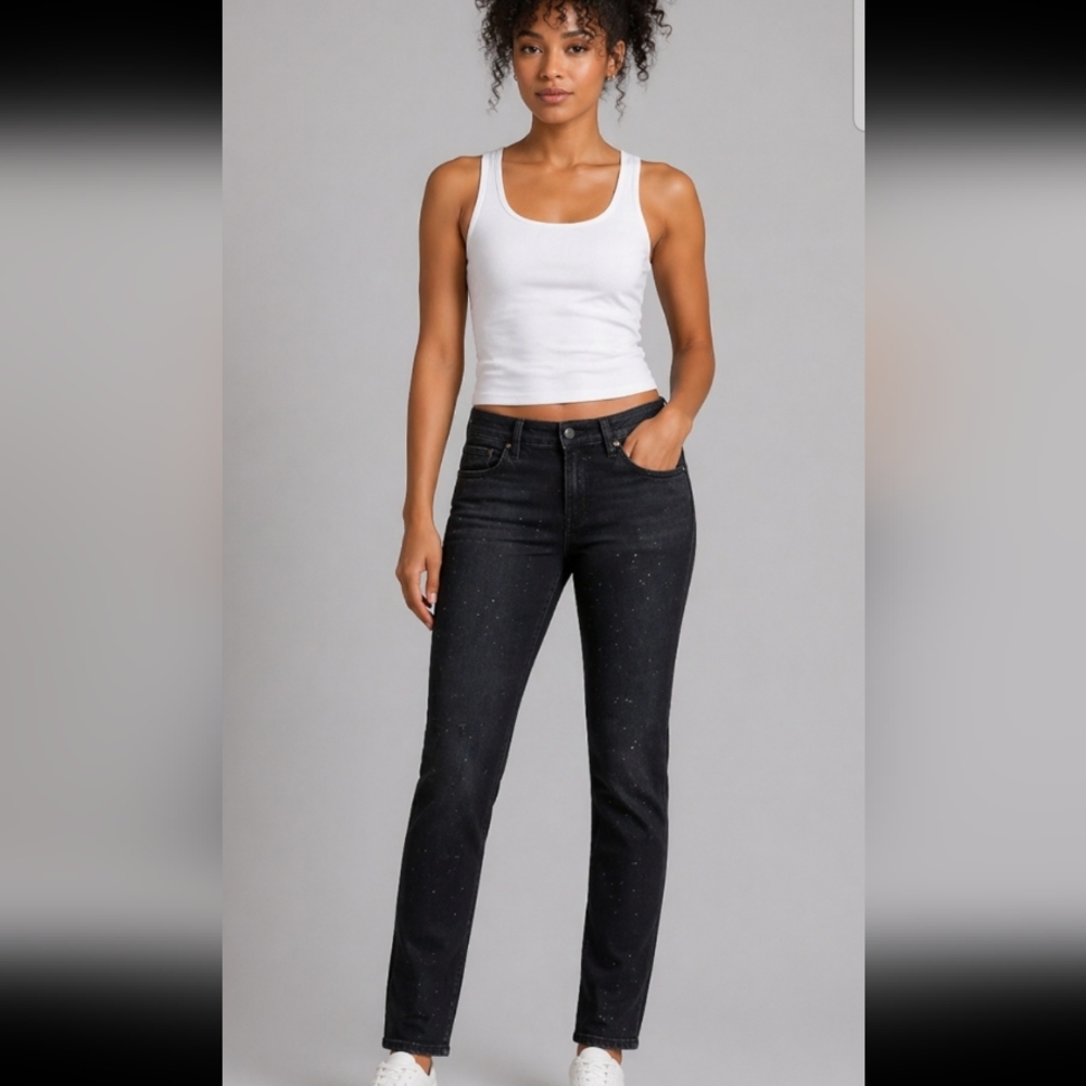 MAVI GOLD Black Sparkle Mid Rise Super Skinny Sample Jeans 27